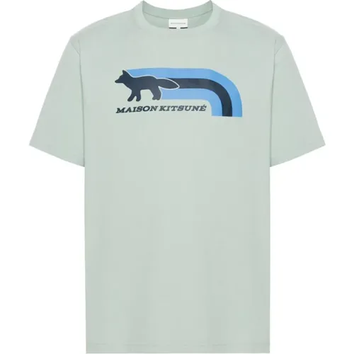 Kurzarm Jersey Tee mit Flash Fox , Herren, Größe: L - Maison Kitsuné - Modalova