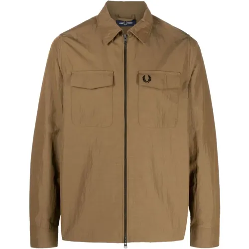 Crinkled Finish Chestnut Brown Jacket , male, Sizes: XL, L - Fred Perry - Modalova