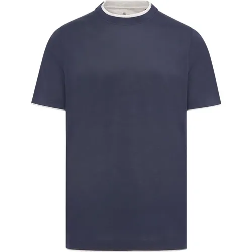 Seiden-Baumwoll-Crew-Neck T-Shirt , Herren, Größe: S - BRUNELLO CUCINELLI - Modalova