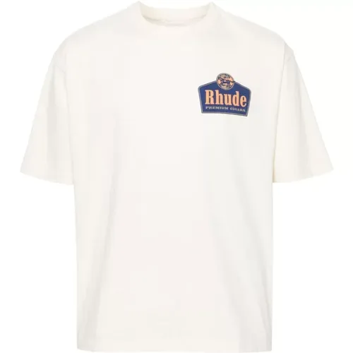 T-Shirts,Weißes Baumwollcreme T-Shirt mit Logo-Print - Rhude - Modalova