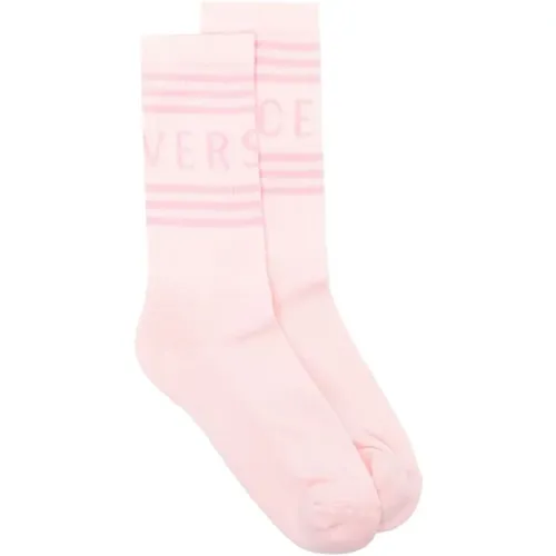 Rosa Baumwollmischung Knöchellange Socken , Damen, Größe: M - Versace - Modalova