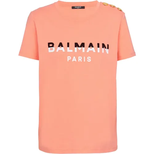 Beflocktes Paris Shirt , Damen, Größe: M - Balmain - Modalova