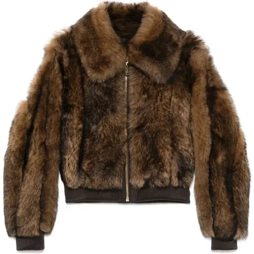 Braune Shearling Zip-Up Jacke mit Lederbesatz - Zimmermann - Modalova