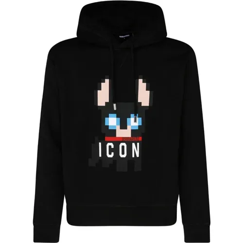 Icon Print Cotton Hoodie , male, Sizes: L, S, M, XL - Dsquared2 - Modalova