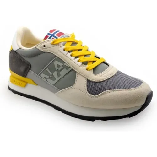 Grey and Beige Leather Sneakers S4Stab01/Nys , male, Sizes: 8 UK, 9 UK - Napapijri - Modalova