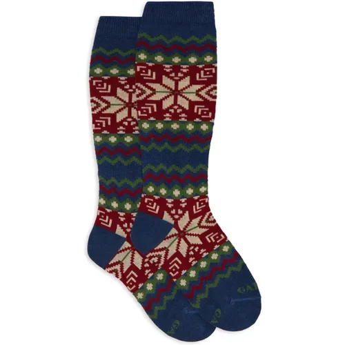 Lange blaue Baumwollsocken für Kinder mit dekorativem Weihnachtsmotiv,Lange rote Baumwollsocken für Kinder mit dekorativem Weihnachtsmotiv - Gallo - Modalova