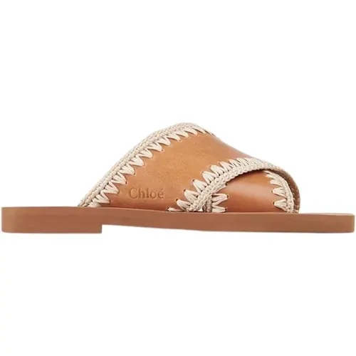 Crochet Stitched Leather Sliders , female, Sizes: 7 UK, 4 UK - Chloé - Modalova