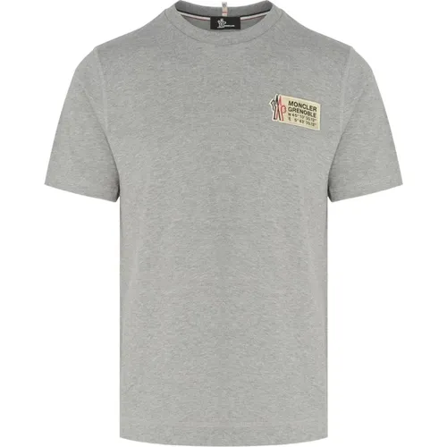 Branded Cotton T-Shirt in Grey , male, Sizes: M, S, L - Moncler - Modalova