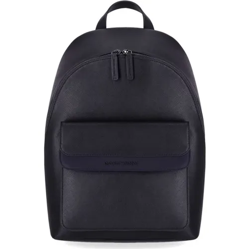 Blauer runder Rucksack mit Klappentasche - Emporio Armani - Modalova