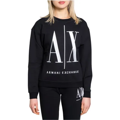 Schwarzer Bedruckter Sweatshirt Frühling/Sommer Frauen , Damen, Größe: L - Armani Exchange - Modalova