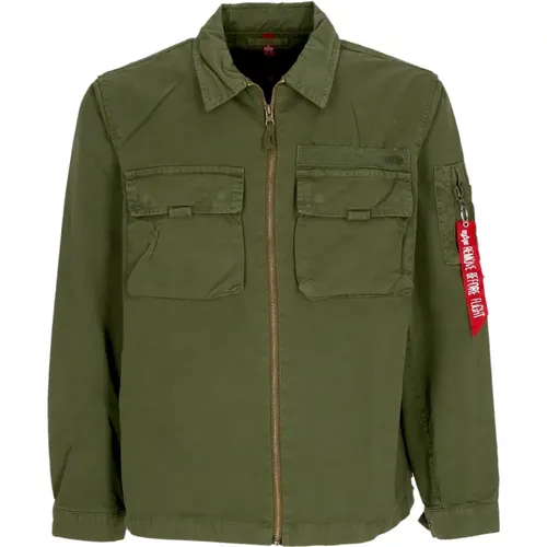 Twill Overshirt Jacke Dunkeloliv , Herren, Größe: M - alpha industries - Modalova