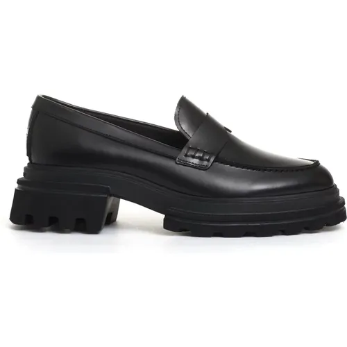 Schwarzer Leder-Mokassin Loafer , Damen, Größe: 39 EU - Hogan - Modalova