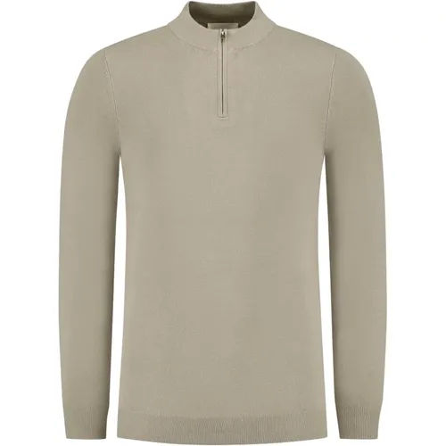 Essenzieller Strick-Halbzip-Pullover Grau , Herren, Größe: S - Pure Path - Modalova