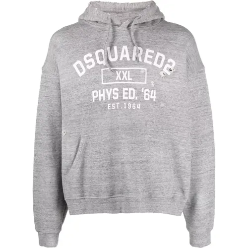 Oversized Grauer Hoodie Sweatshirt , Herren, Größe: 2XL - Dsquared2 - Modalova