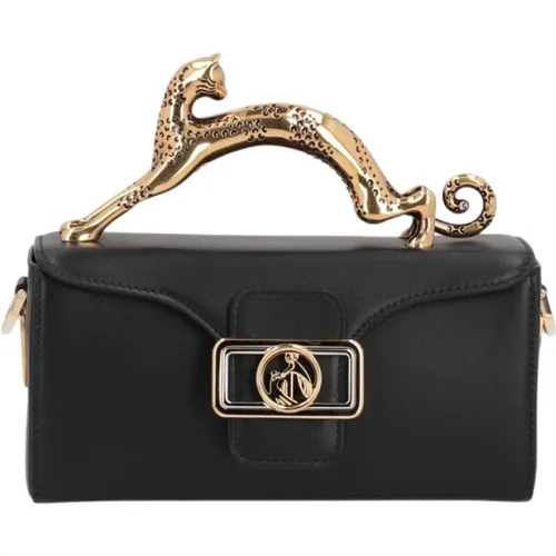 Schwarze Lederhandtasche mit goldenem Katzen-Detail - Lanvin - Modalova