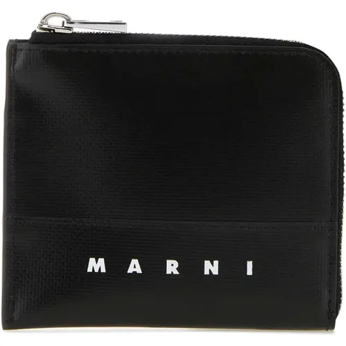 Schwarze Polyester-Brieftasche,Schwarze Reißverschluss-Geldbörse mit Logo-Druck - Marni - Modalova