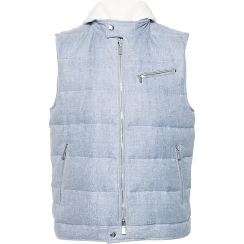 Linen/wool/silk gilet with detachable hood , male, Sizes: 3XL - Eleventy - Modalova