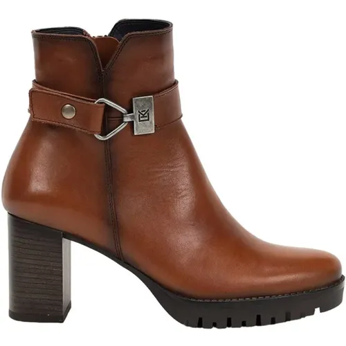 Damen Casual Kamelfarbene Lederstiefeletten , Damen, Größe: 40 EU - Fluchos - Modalova