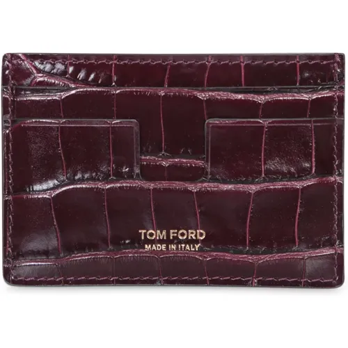 Bordeaux Crocodile Card Holder , male, Sizes: ONE SIZE - Tom Ford - Modalova