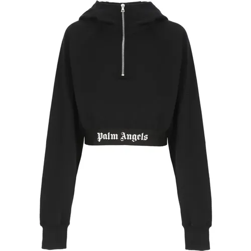 Cropped Cotton Hoodie with High Neckline , female, Sizes: M - Palm Angels - Modalova