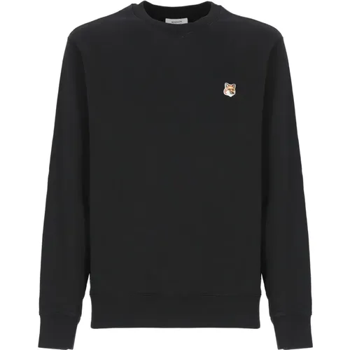 Schwarzer Crew Neck Sweatshirt mit Fox Head Patch , Herren, Größe: M - Maison Kitsuné - Modalova