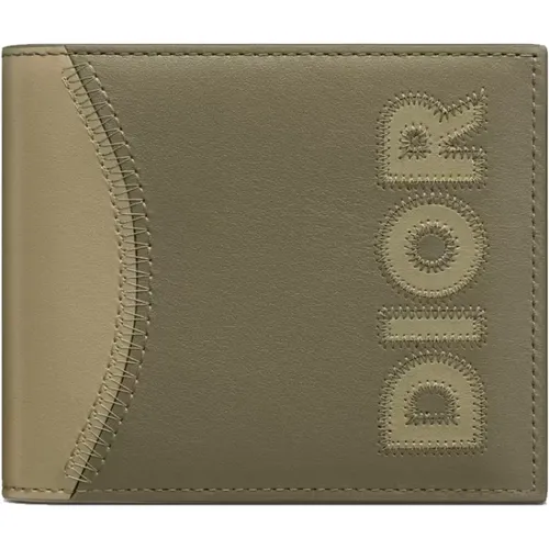 Grünes Leder Bi-Fold Portemonnaie mit Logo-Detail - Dior - Modalova
