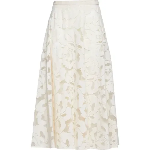 Ivory Floral Lace Midi Skirt , female, Sizes: M, S - Max Mara Studio - Modalova