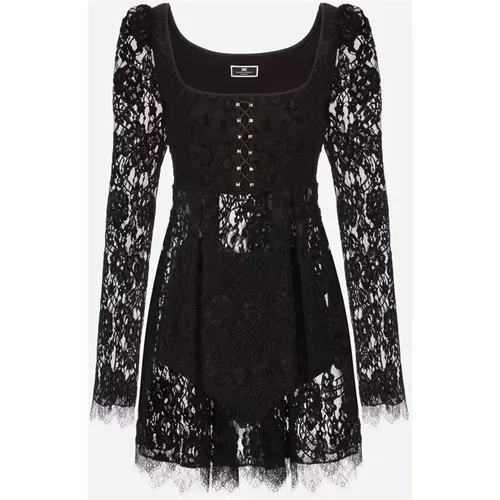 Lace Mini Dress with Long Sleeves , female, Sizes: L - Elisabetta Franchi - Modalova