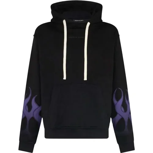 Flammen Leichter Hoodie Schwarz/Lila , Herren, Größe: L - VISION OF SUPER - Modalova