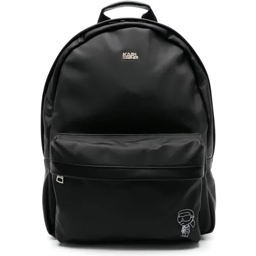 Leather Trim Backpack with Logo Plaque , male, Sizes: ONE SIZE - Karl Lagerfeld - Modalova