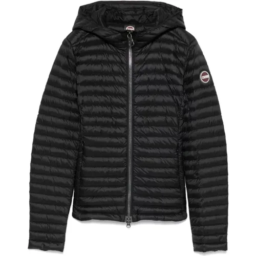 Schwarze Daunenjacke Mit Kapuze Slim Fit , Damen, Größe: L - Colmar - Modalova