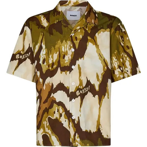 Camouflage Kurzarm Bowling Shirt , Herren, Größe: M - Bonsai - Modalova