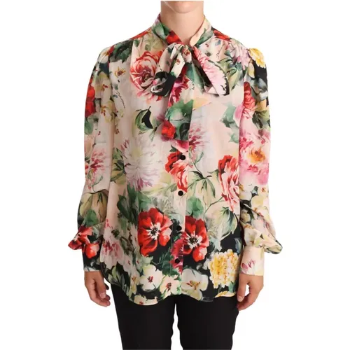 Multicolor Floral Print Ascot Collar Top Blouse , female, Sizes: S - Dolce & Gabbana Pre-owned - Modalova