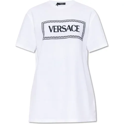 T-Shirt mit Logo , Damen, Größe: L - Versace - Modalova