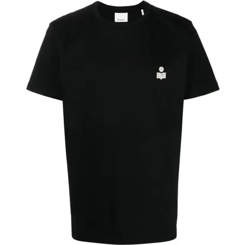 Schwarzes Baumwoll-Jersey-Logo-Print-T-Shirt,Schwarzes T-Shirt mit Logo-Druck - Isabel marant - Modalova