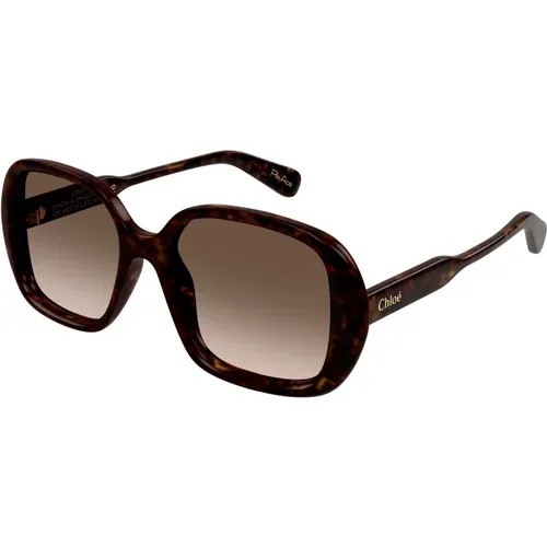 Havana/Brown Shaded Sonnenbrille , Damen, Größe: 55 MM - Chloé - Modalova