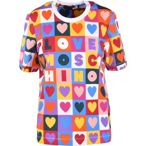 Bunte Damen T-Shirt , Damen, Größe: S - Love Moschino - Modalova