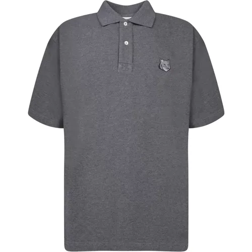 Grey Polo Shirt Classic Collar , male, Sizes: L, M, XS, S - Maison Kitsuné - Modalova