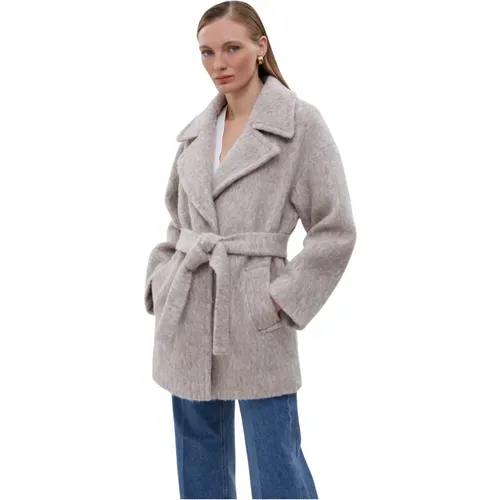 Damen Beiger Woll Gürtel Wickel Trenchcoat , Damen, Größe: L - Estro - Modalova