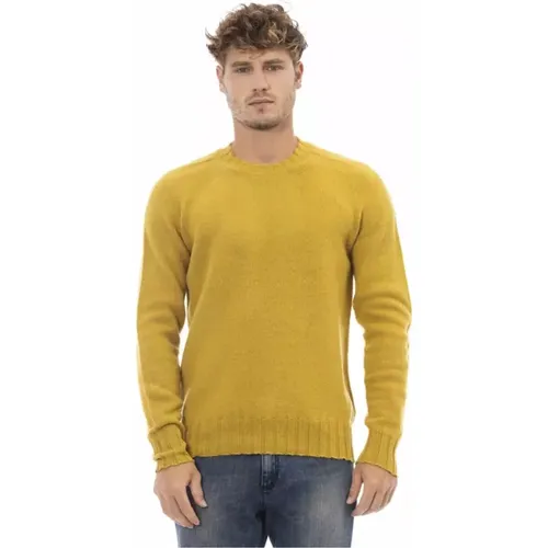 Gelber Wollpullover mit Rundhalsausschnitt , Herren, Größe: XL - Alpha Studio - Modalova