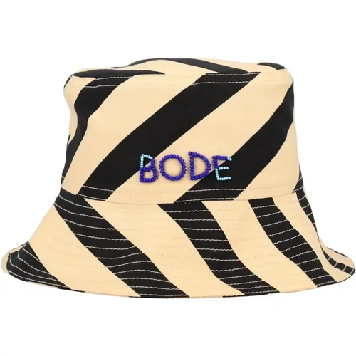 Domino Stripe Bucket Hat Ecru Black , male, Sizes: ONE SIZE - Bode - Modalova