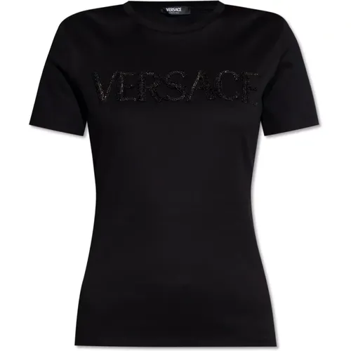T-Shirt mit Logo , Damen, Größe: XS - Versace - Modalova
