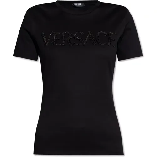 T-shirt with logo , female, Sizes: XS, 2XS, S - Versace - Modalova