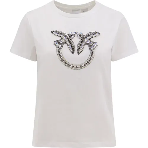 Weiße Strass Crew-neck T-Shirt , Damen, Größe: S - pinko - Modalova