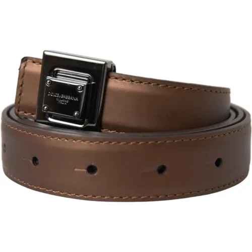 Bronze Leather Square Metal Belt , female, Sizes: 85 CM - Dolce & Gabbana - Modalova