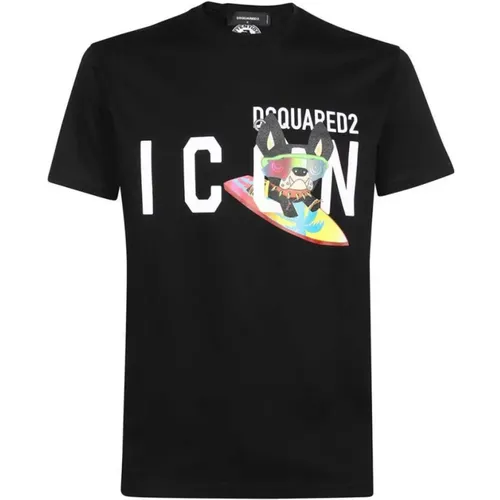 Schwarzes Icon Bedrucktes T-Shirt - Dsquared2 - Modalova