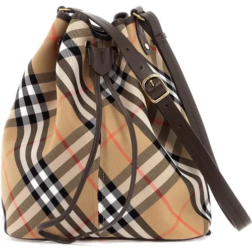 Structured Cotton Bucket Bag with Leather Finishes , female, Sizes: ONE SIZE - Burberry - Modalova