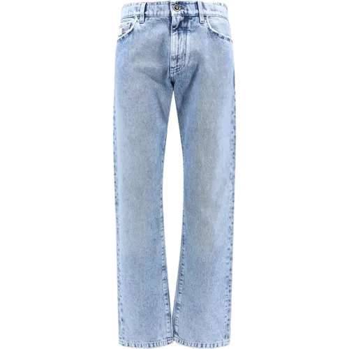 Blaue Jeans mit Medusa-Knopfverschluss , Herren, Größe: W34 - Versace - Modalova