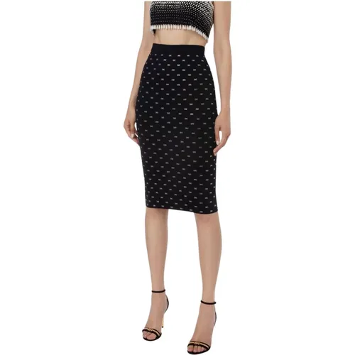 High-waisted Knit Pencil Skirt with Crystal Hotfix Pattern , female, Sizes: L - Elisabetta Franchi - Modalova