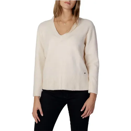 Weißer V-Ausschnitt Langarm-Strickpullover , Damen, Größe: M - Pepe Jeans - Modalova